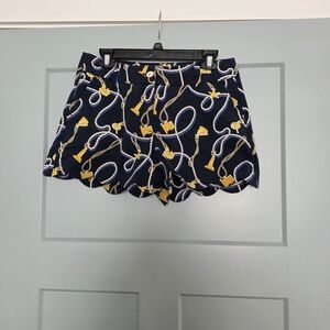 Crown & Ivy Women’s Shorts 8P Scallop Hem Nautical Rope Print Navy Yellow Preppy